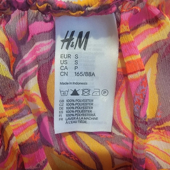 H & M Sheer Full Slit Maxi Skirt Swim Cover Up Pink Orange Tropical Size Small - Picture 6 of 9